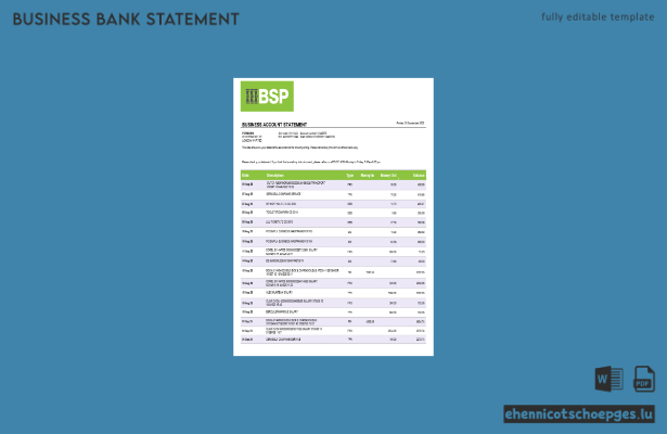 Beispielvorschau eines Geschäftskontoauszugs der Bank of South Pacific im Word- und PDF-Format